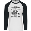 Old Man Motorbike Biker Motorcycle Funny Mens L/S Baseball T-Shirt White/Black