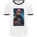 Christmas Reptile Dinosaur T-Rex Xmas Mens Ringer T-Shirt White/Black