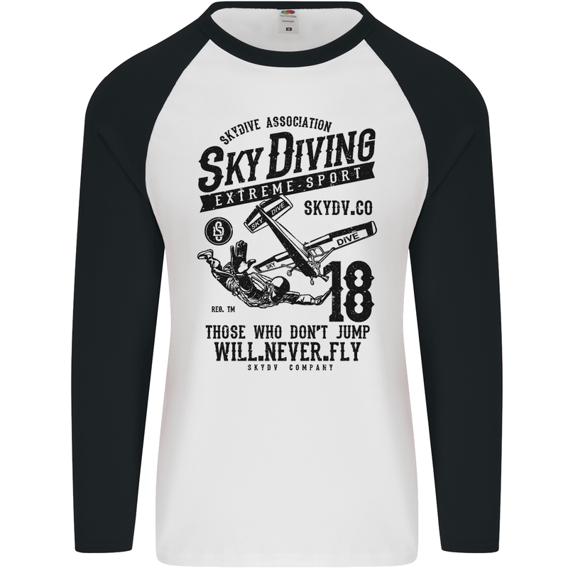 Skydiving Extreme Sports Skydiver Freefall Mens L/S Baseball T-Shirt White/Black