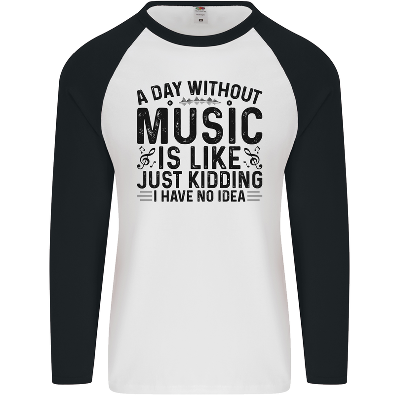 A Day Without Music Pop Rock Reggae Dance Mens L/S Baseball T-Shirt White/Black