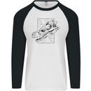 Velociraptor Skull Dinosaurs Palaeontology Mens L/S Baseball T-Shirt White/Black