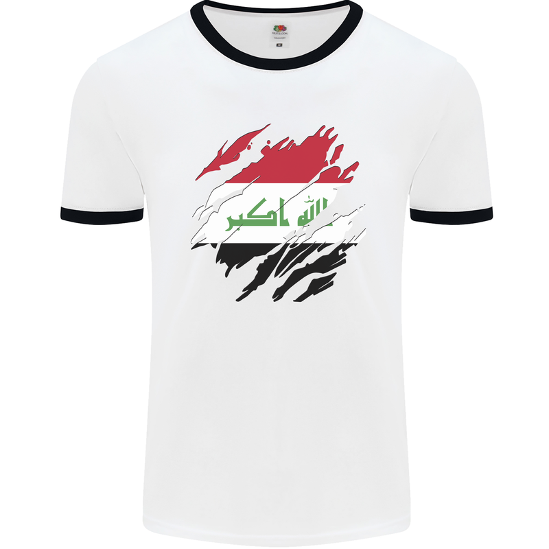 Torn Iraq Flag Iraqi Day Football Mens Ringer T-Shirt White/Black