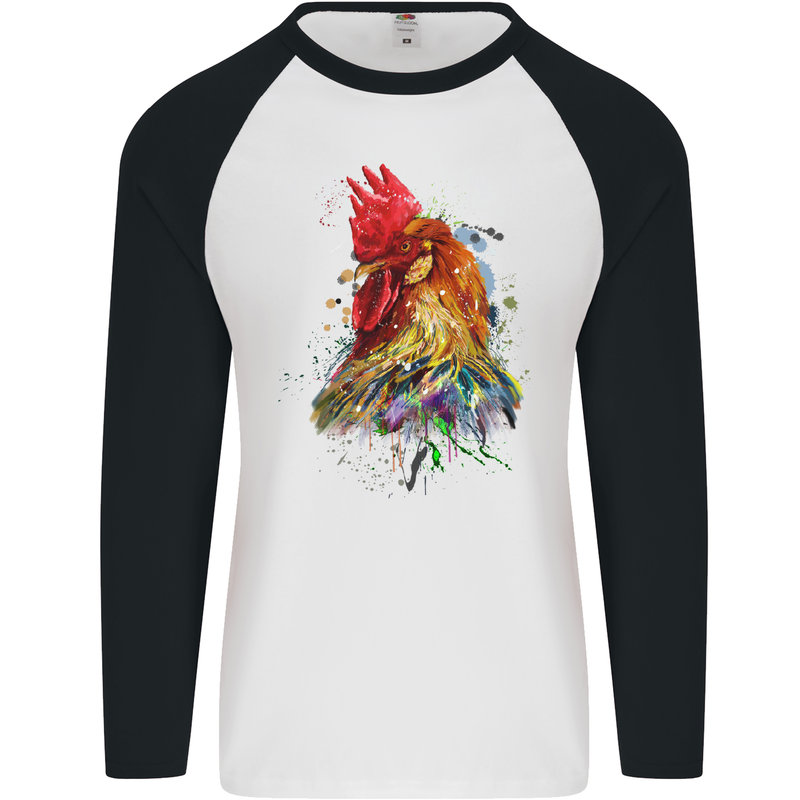 A Chicken Watercolour Mens L/S Baseball T-Shirt White/Black