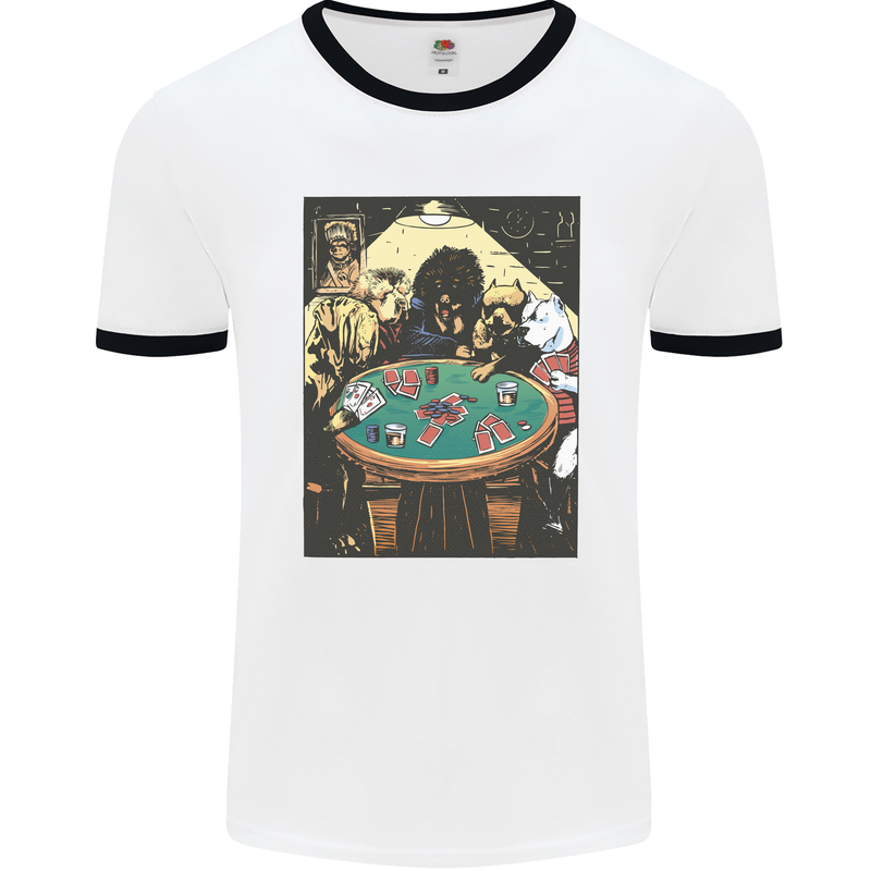 Dogs Playing Poker Mens Ringer T-Shirt White/Black