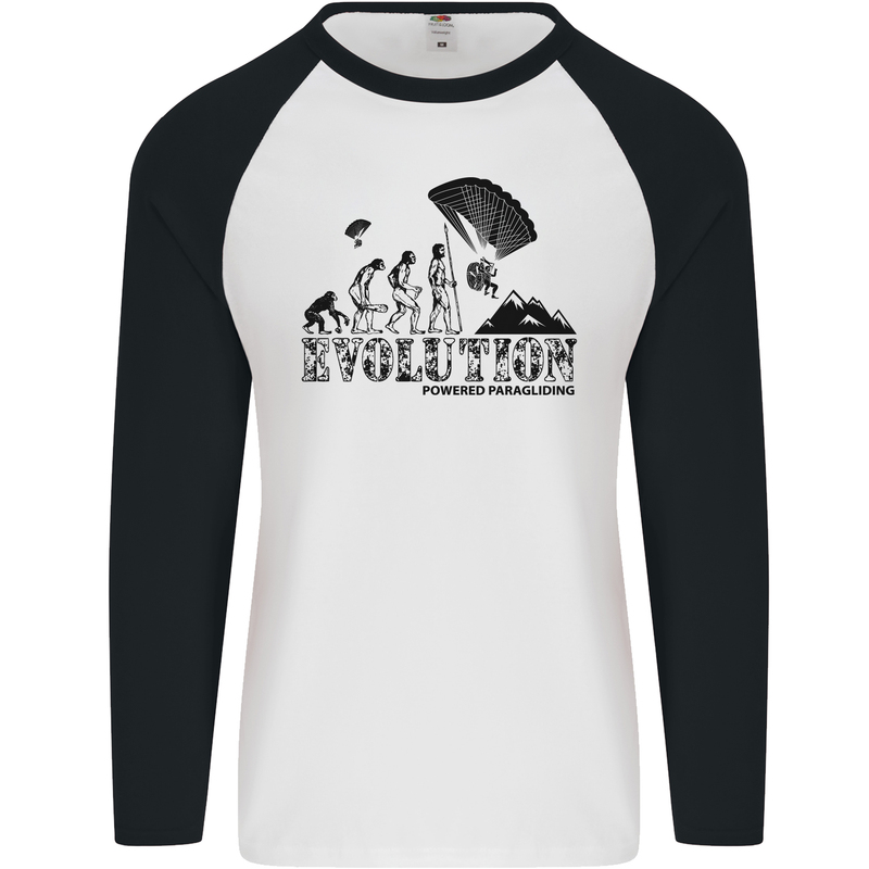 Powered Paragliding Evolution Paraglider Mens L/S Baseball T-Shirt White/Black