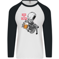 Beer or Death Skull Funny Alcohol Mens L/S Baseball T-Shirt White/Black