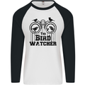 The Bird Watcher Watching Funny Mens L/S Baseball T-Shirt White/Black