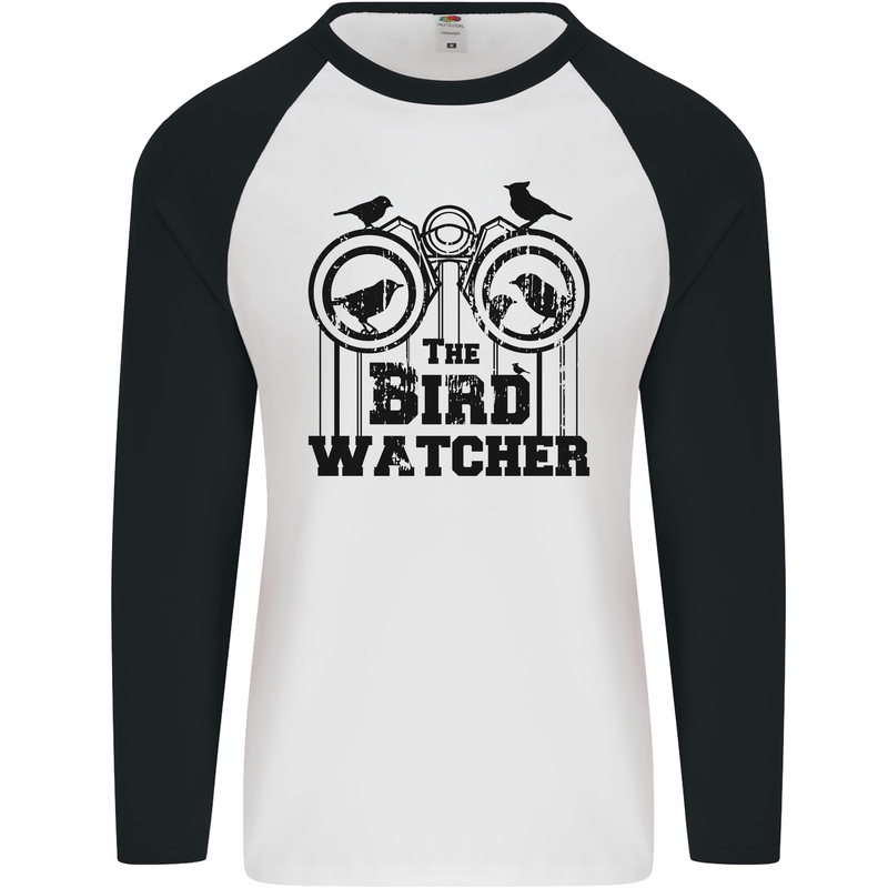 The Bird Watcher Watching Funny Mens L/S Baseball T-Shirt White/Black