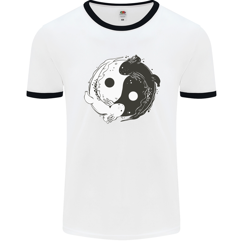 Yin Yang Axolottl Mens Ringer T-Shirt White/Black