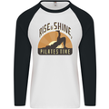 Yoga Rise and Shine Pilates Time Funny Mens L/S Baseball T-Shirt White/Black