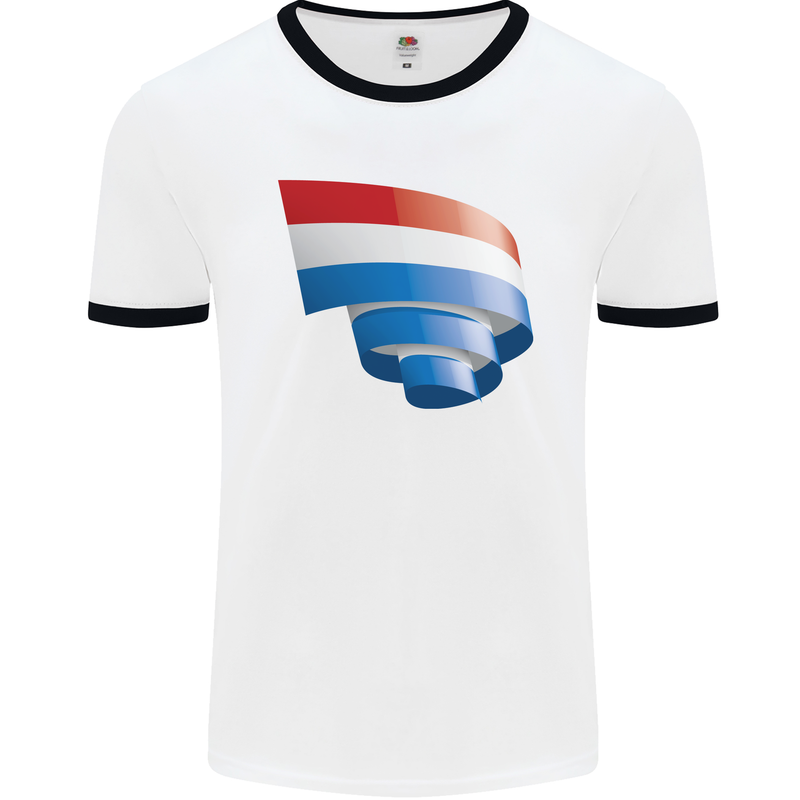 Curled Netherlands Flag Holland Dutch Day Football Mens Ringer T-Shirt White/Black