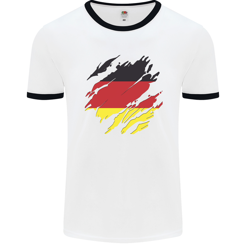 Torn Germany Flag German Day Football Mens Ringer T-Shirt White/Black