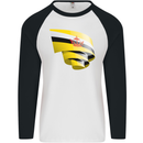 Curled Brunei Flag Bruneian Day Football Mens L/S Baseball T-Shirt White/Black