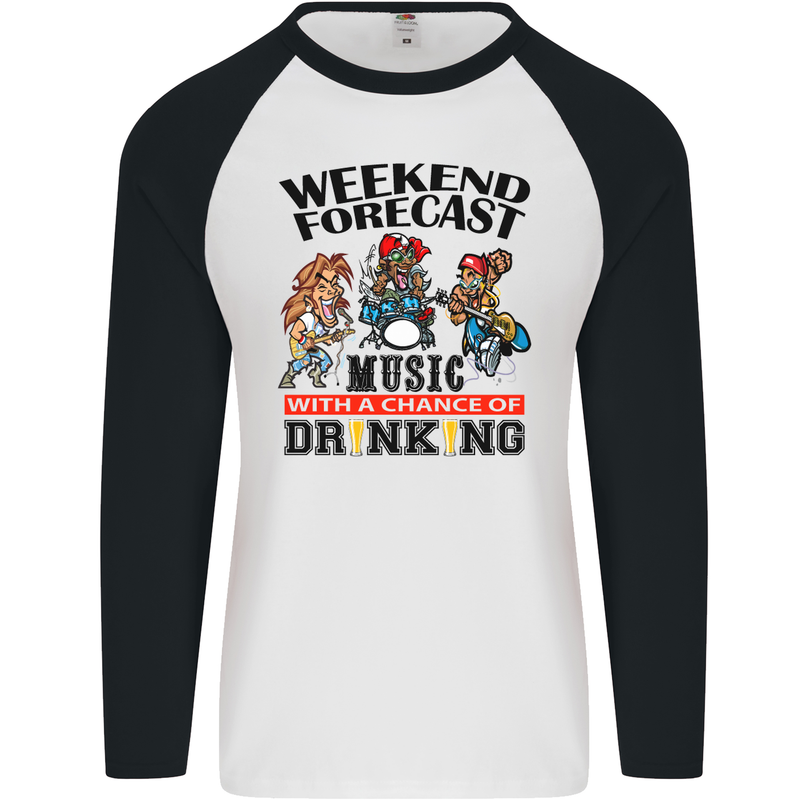 Music Weekend Forecast Alcohol Beer Mens L/S Baseball T-Shirt White/Black