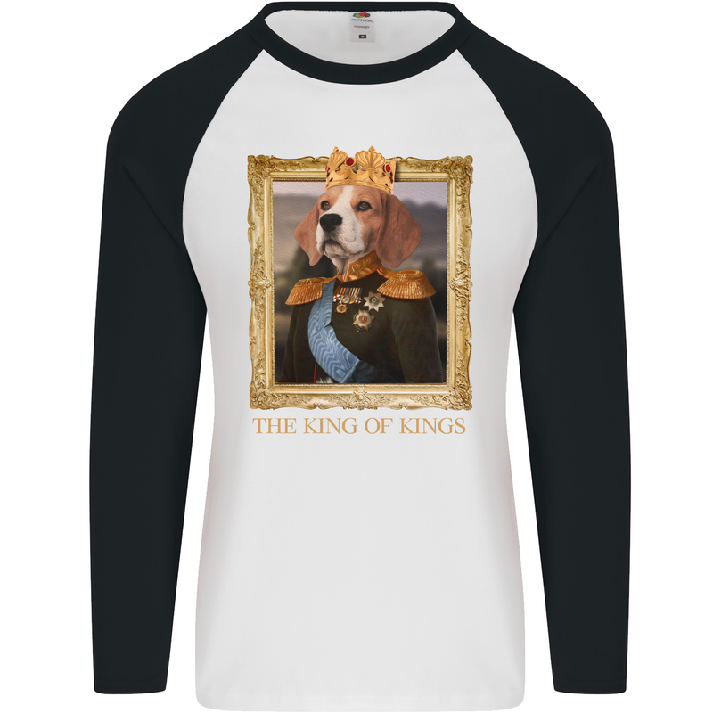 Beagle King Funny Dog Mens L/S Baseball T-Shirt White/Black