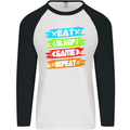 Eat Sleep Game Funny Gamer Gamming Mens L/S Baseball T-Shirt White/Black