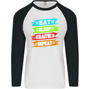 Eat Sleep Game Funny Gamer Gamming Mens L/S Baseball T-Shirt White/Black