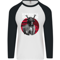 Samurai Fighter Skull MMA Mixed Martial Arts Mens L/S Baseball T-Shirt White/Black