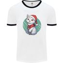 Christmas Cat With Green Background Mens Ringer T-Shirt White/Black