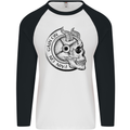 No Pain No Gain Devil Skull Gym Training Mens L/S Baseball T-Shirt White/Black