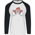 Santa Controller Video Games Gaming Joypad Xmas Mens L/S Baseball T-Shirt White/Black