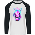 Watercolour Horse Mens L/S Baseball T-Shirt White/Black