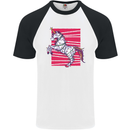 A Christmas Unicorn in Xmas Fairy Lights Mens S/S Baseball T-Shirt White/Black