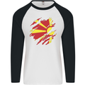 Torn Macedonia Flag Macedonian Day Football Mens L/S Baseball T-Shirt White/Black