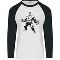 Muscle Man Gym Training Top Bodybuilding Mens L/S Baseball T-Shirt White/Black