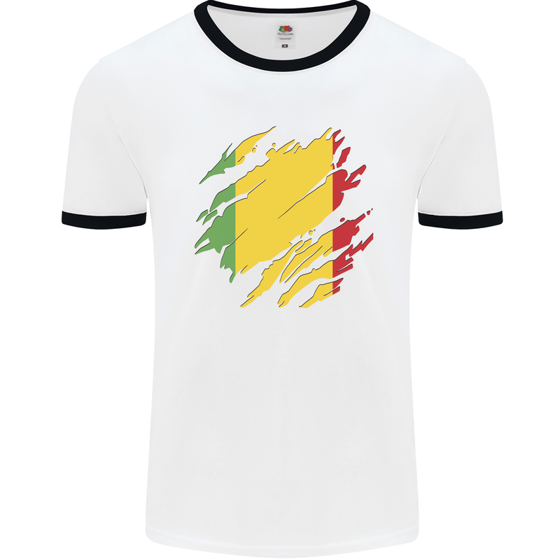 Torn Mali Flag Malian Day Football Mens Ringer T-Shirt White/Black