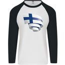 Curled Finland Flag Finnish Day Football Mens L/S Baseball T-Shirt White/Black