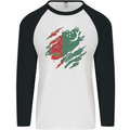 Torn Turkmenistan Flag The Turkmen Day Football Mens L/S Baseball T-Shirt White/Black