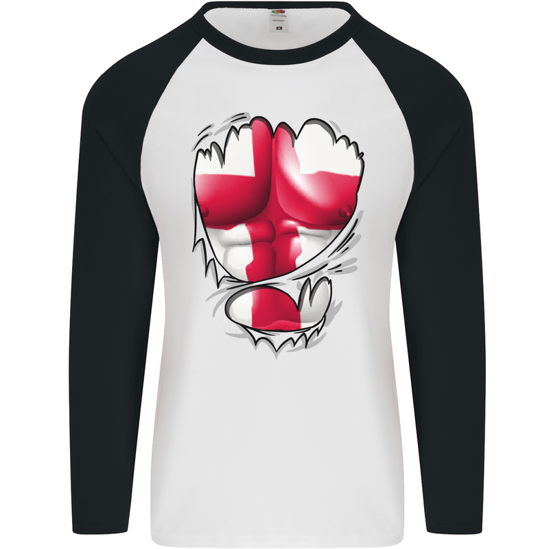 Gym St. George's Cross English Flag Muscles Mens L/S Baseball T-Shirt White/Black