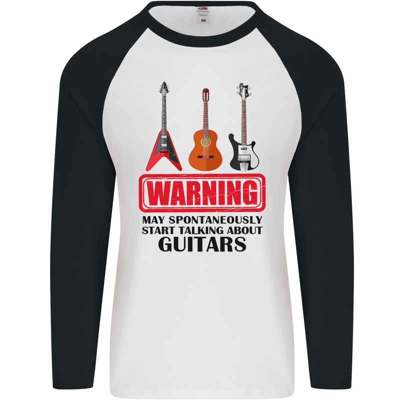 May Start Talking About Guitars Guitarist Mens L/S Baseball T-Shirt White/Black