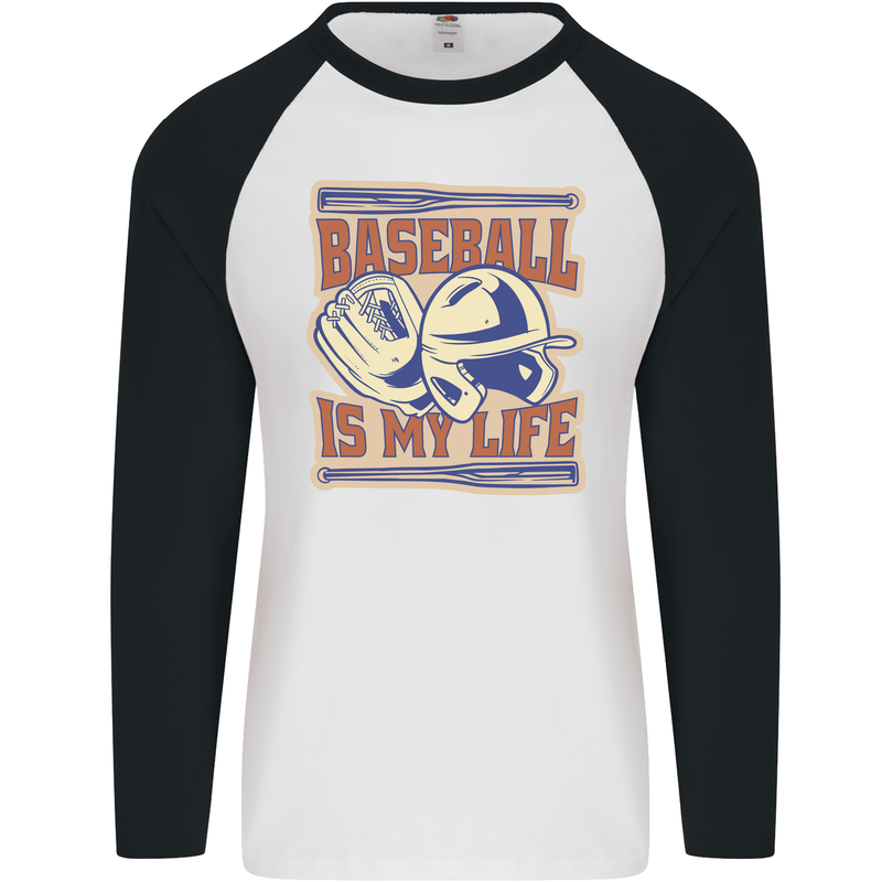 Baseball is My Life Mens L/S Baseball T-Shirt White/Black