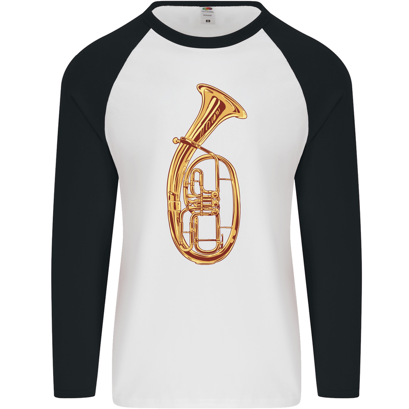 Tenorhorn Brass Musical Instrument Mens L/S Baseball T-Shirt White/Black