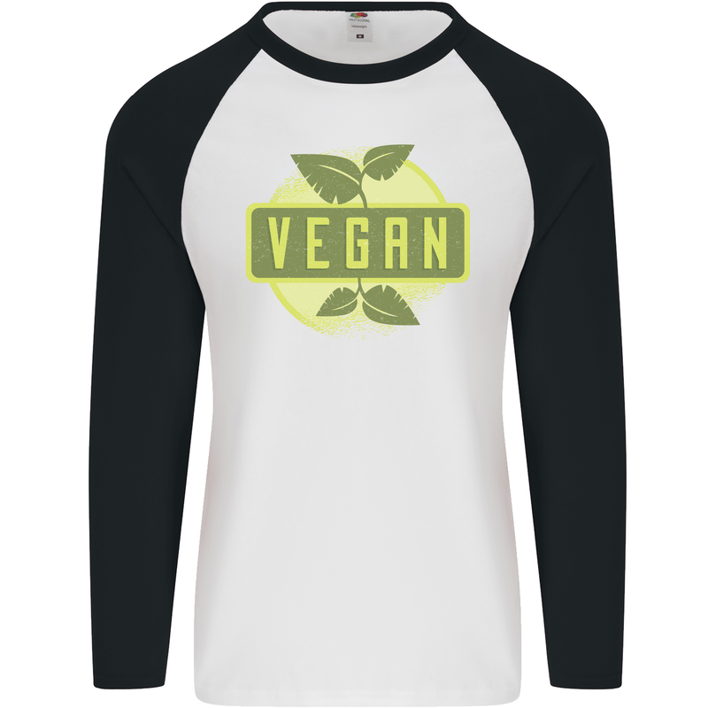 Vegan Mens L/S Baseball T-Shirt White/Black