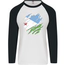 Torn Djibouti Flag Djiboutians Day Football Mens L/S Baseball T-Shirt White/Black
