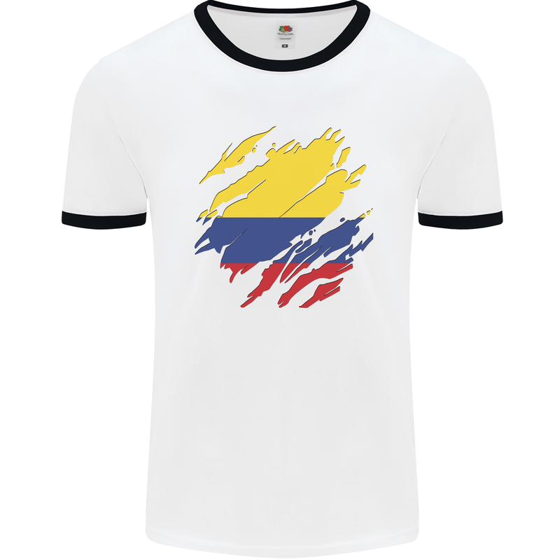 Torn Columbia Flag Columbian Day Football Mens Ringer T-Shirt White/Black