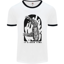 It's Beer Time Skeleton Hand Skull Mens Ringer T-Shirt White/Black