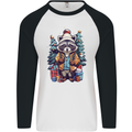 A Cool Christmas Racoon Xmas Mens L/S Baseball T-Shirt White/Black