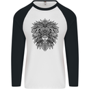 Mandala Lion Mens L/S Baseball T-Shirt White/Black