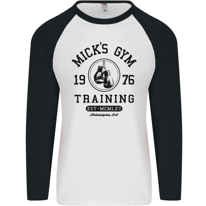 Mick's Gym Boxing Boxer Movie Mens L/S Baseball T-Shirt White/Black