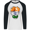 Gym The Indian Flag Ripped Muscles India Mens L/S Baseball T-Shirt White/Black