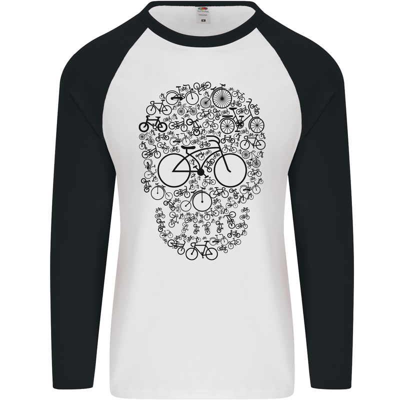 Bicycle Skull Cyclist Funny Cycling  Bike Mens L/S Baseball T-Shirt White/Black