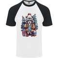 A Cool Christmas Racoon Xmas Mens S/S Baseball T-Shirt White/Black