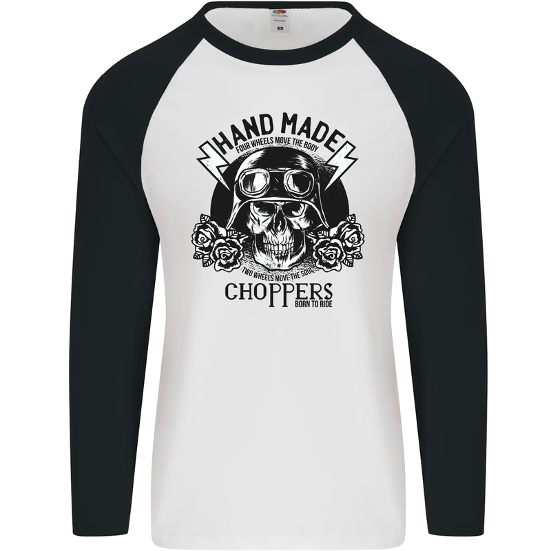 Handmade Choppers Biker Motorcycle Bike Mens L/S Baseball T-Shirt White/Black