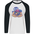 Magic Mushroom Hands Mycology Trippy Mens L/S Baseball T-Shirt White/Black