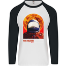 Fire Hazard Too Hot to Handle Astronaut Space Mens L/S Baseball T-Shirt White/Black