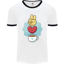 Peace Love Coffee Mens Ringer T-Shirt White/Black